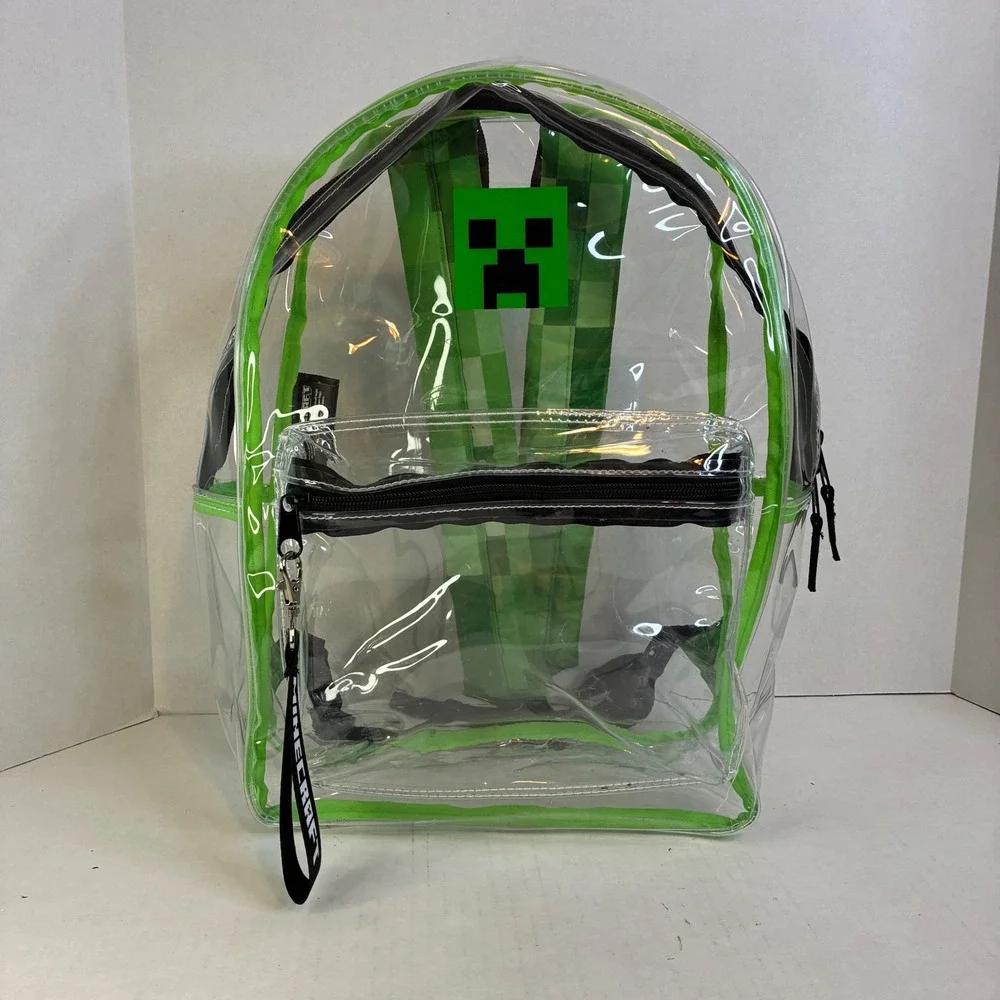 Minecraft Creeper Clear Backpack Bioworld Green Transparent School Bag 15 inch